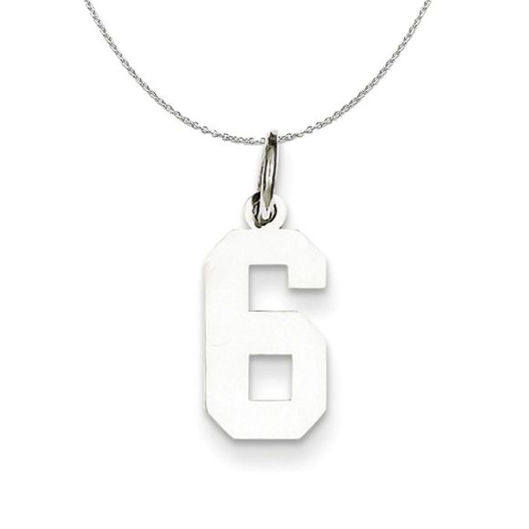 Silver, Athletic Collection Medium Polished Number 6 Necklace - 16 In - Picture 1 of 7